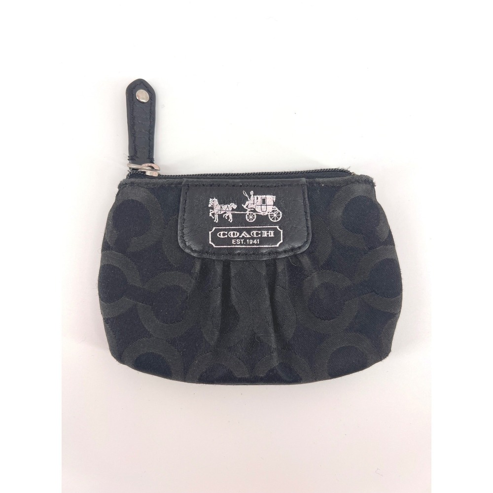 Coach Mini Skinny ID Case Women Small Canvas Signature C Black Coinpurse